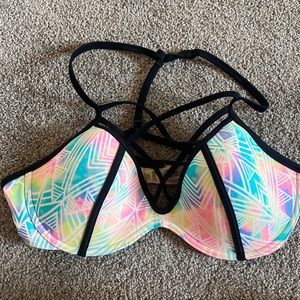 Strappy front PINK bathing suit top - L